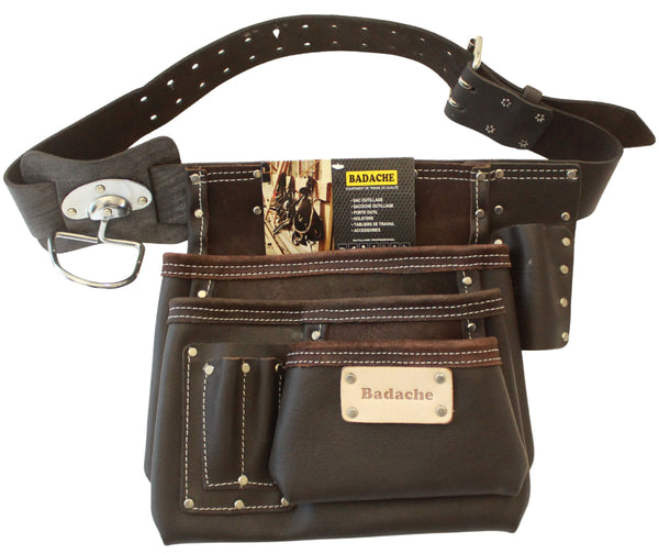 Sacoche porte-outils en cuir huilé Badache avec porte-marteau amovible