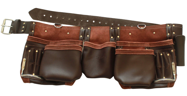 Double ceinture porte-outils en cuir cerise Badache, 11 compartiments
