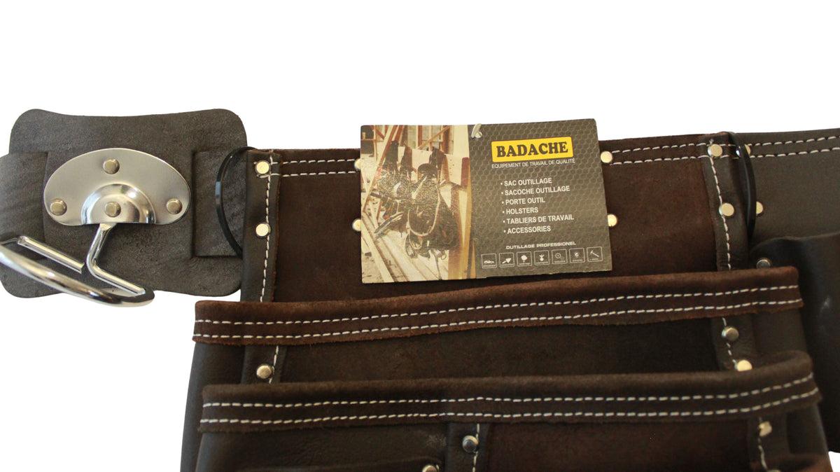 Sacoche porte-outils en cuir huilé Badache avec porte-marteau amovible