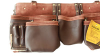 Double ceinture porte-outils en cuir cerise Badache, 11 compartiments