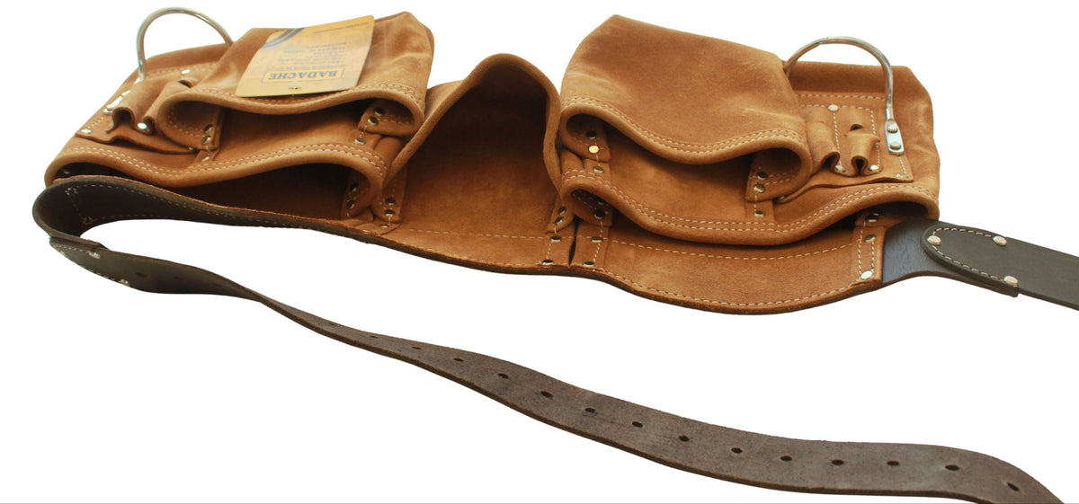 Double ceinture porte-outils en cuir nubuck Badache, 11 compartiments
