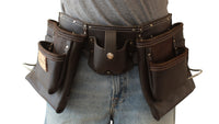 Double ceinture porte-outils en cuir huilé Badache avec porte-mètre