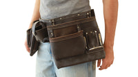 Double ceinture porte-outils en cuir huilé Badache avec porte-mètre