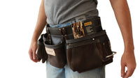 Double ceinture porte-outils en cuir Badache, 11 compartiments