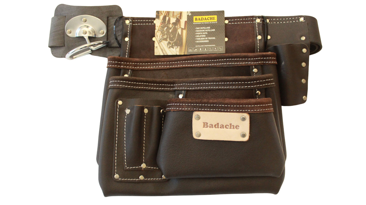 Sacoche porte-outils en cuir huilé Badache avec porte-marteau amovible