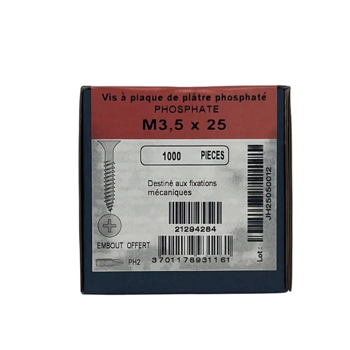 Boîte de vis à placo phosphatées 3,5 x 25 mm, 1000 pièces