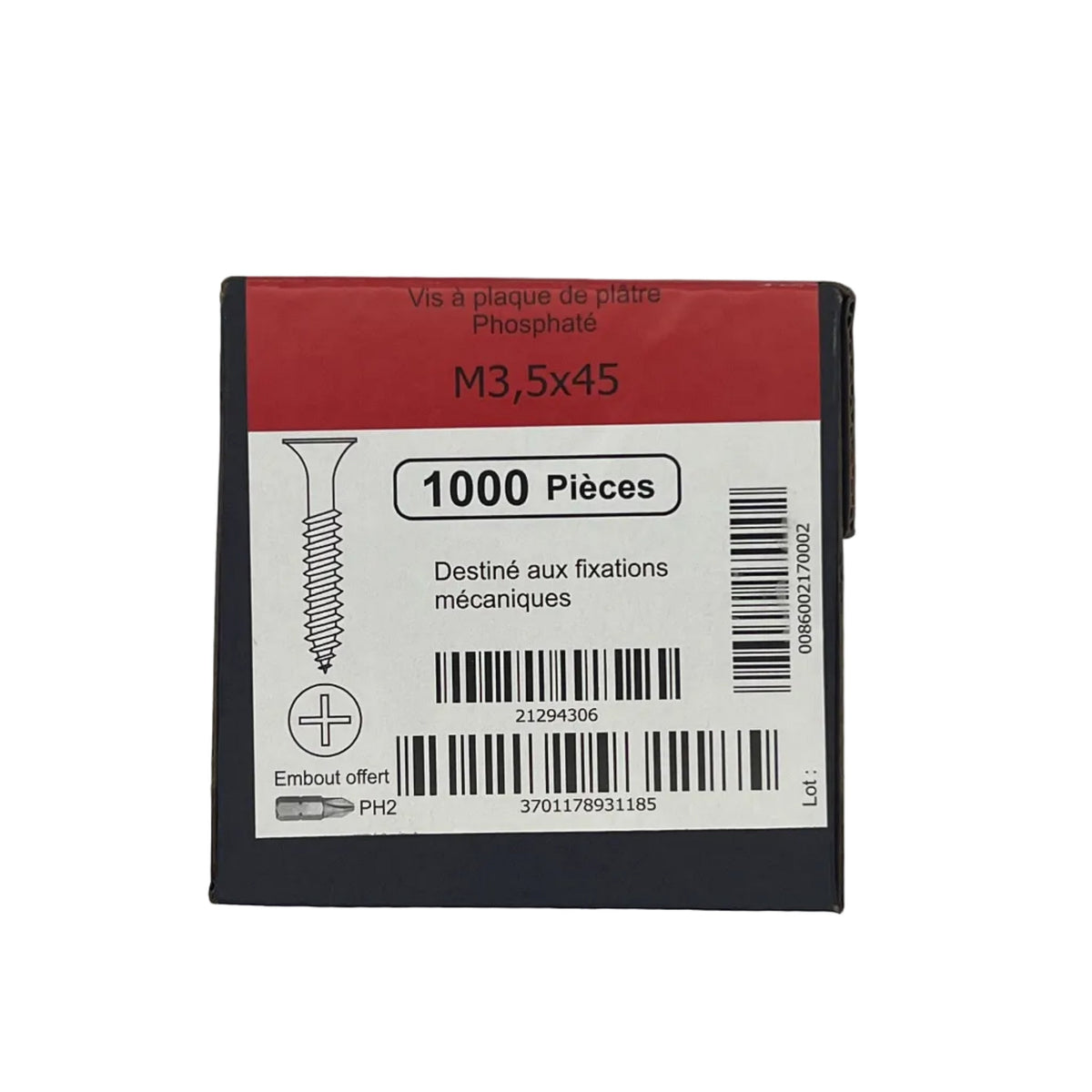 Boîte de vis à placo phosphatées 3,5 x 45 mm, 1000 pièces