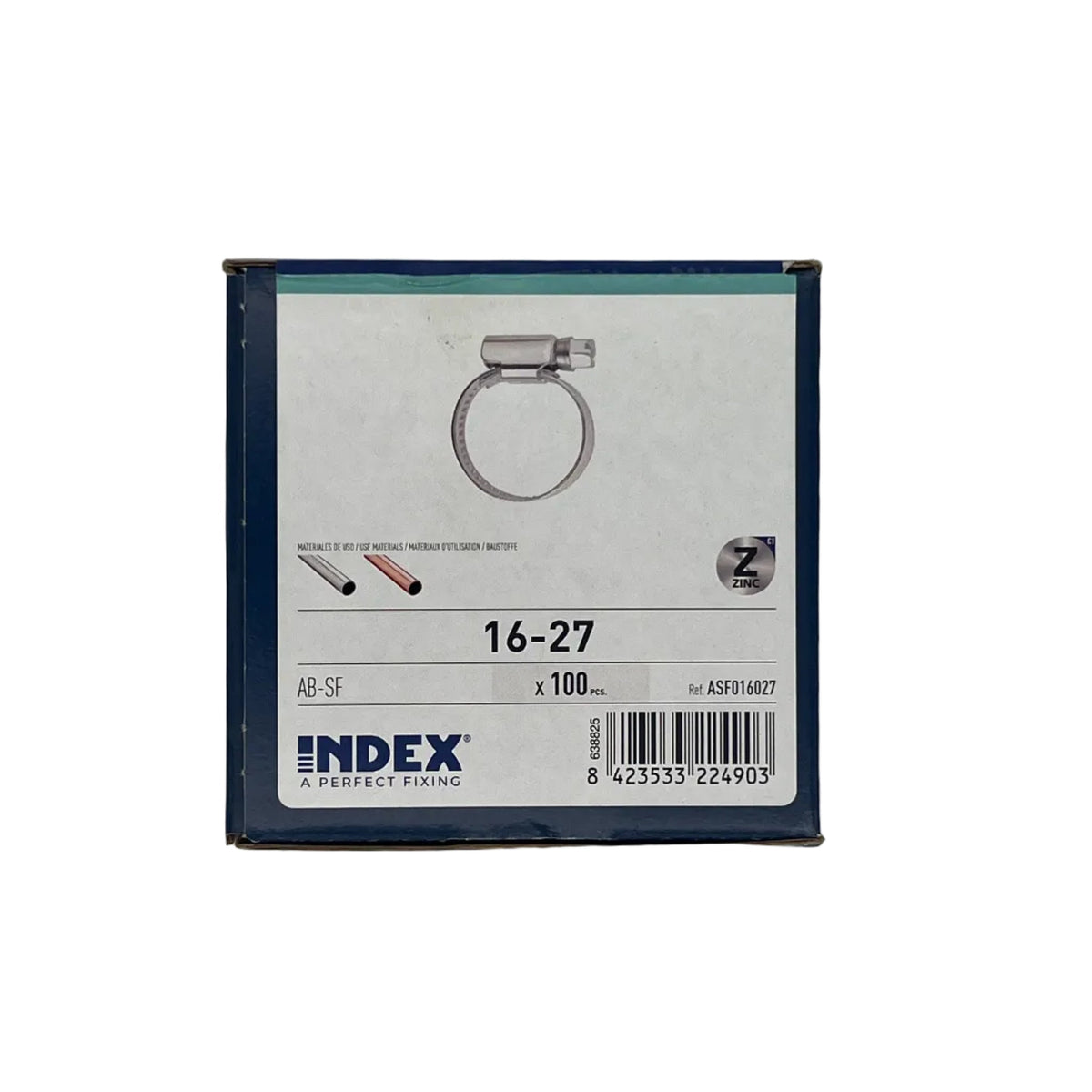 Boîte de colliers de serrage INDEX 16-27 mm, 100 pièces