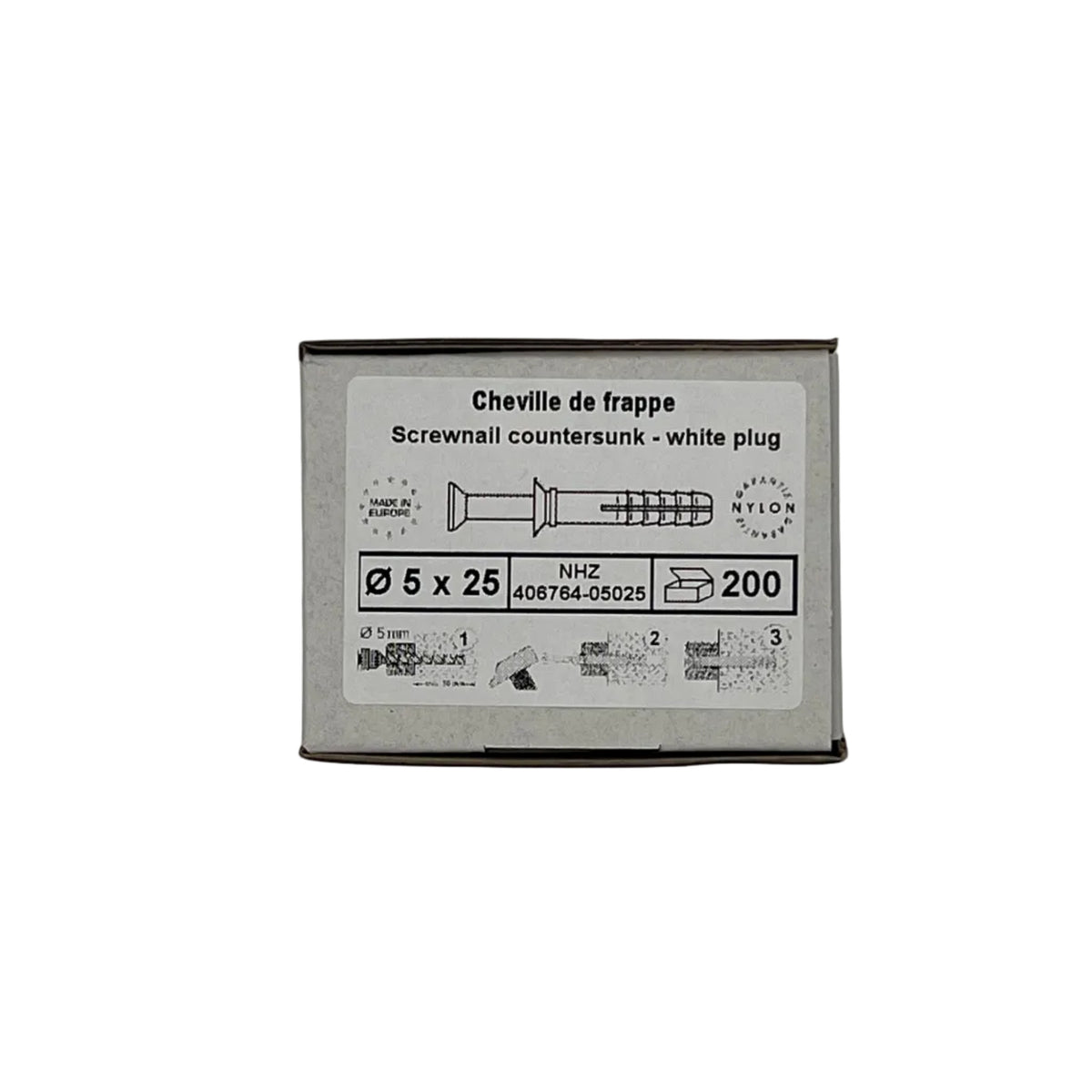 Boîte de chevilles de frappe Ø5 x 25 mm, 200 pièces