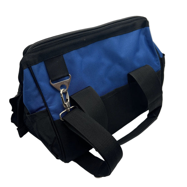 Sac à outils bleu, vue de trois quarts