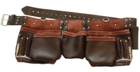 Double ceinture porte-outils en cuir cerise Badache, 11 compartiments